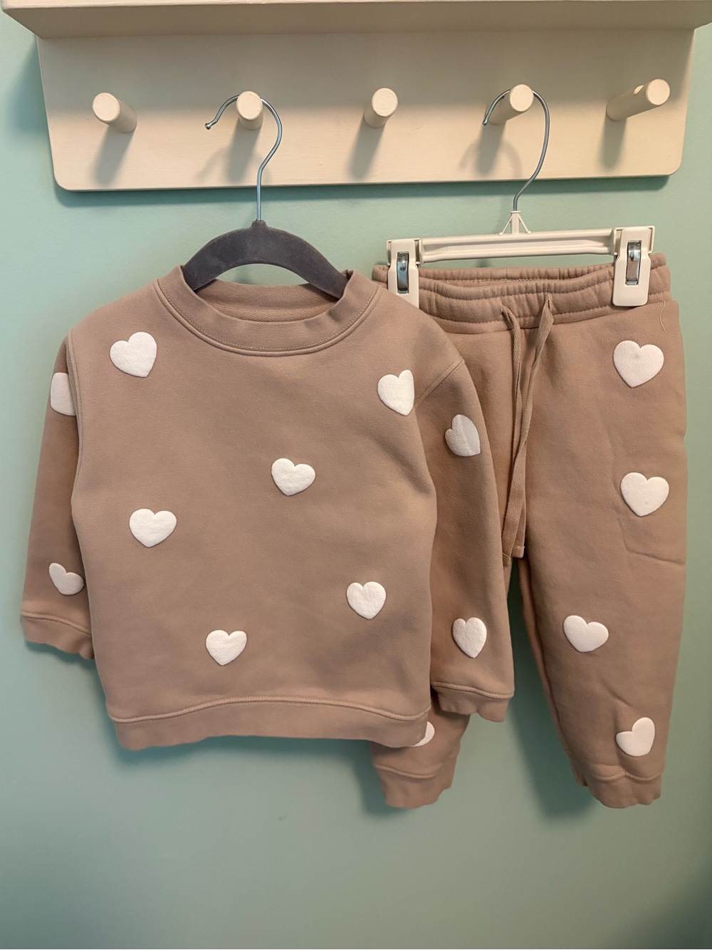 Little Babes Kids Cozy Heart Jogger Set - Taupe Sweatshirt & Joggers